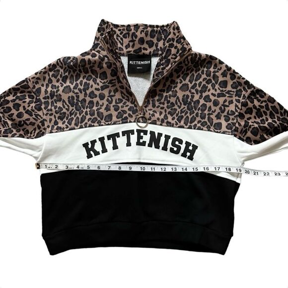 Kittenish Animal Print Color Block Oversized 1/4 Zip Cropped Pullover Small - Picture 7 of 11